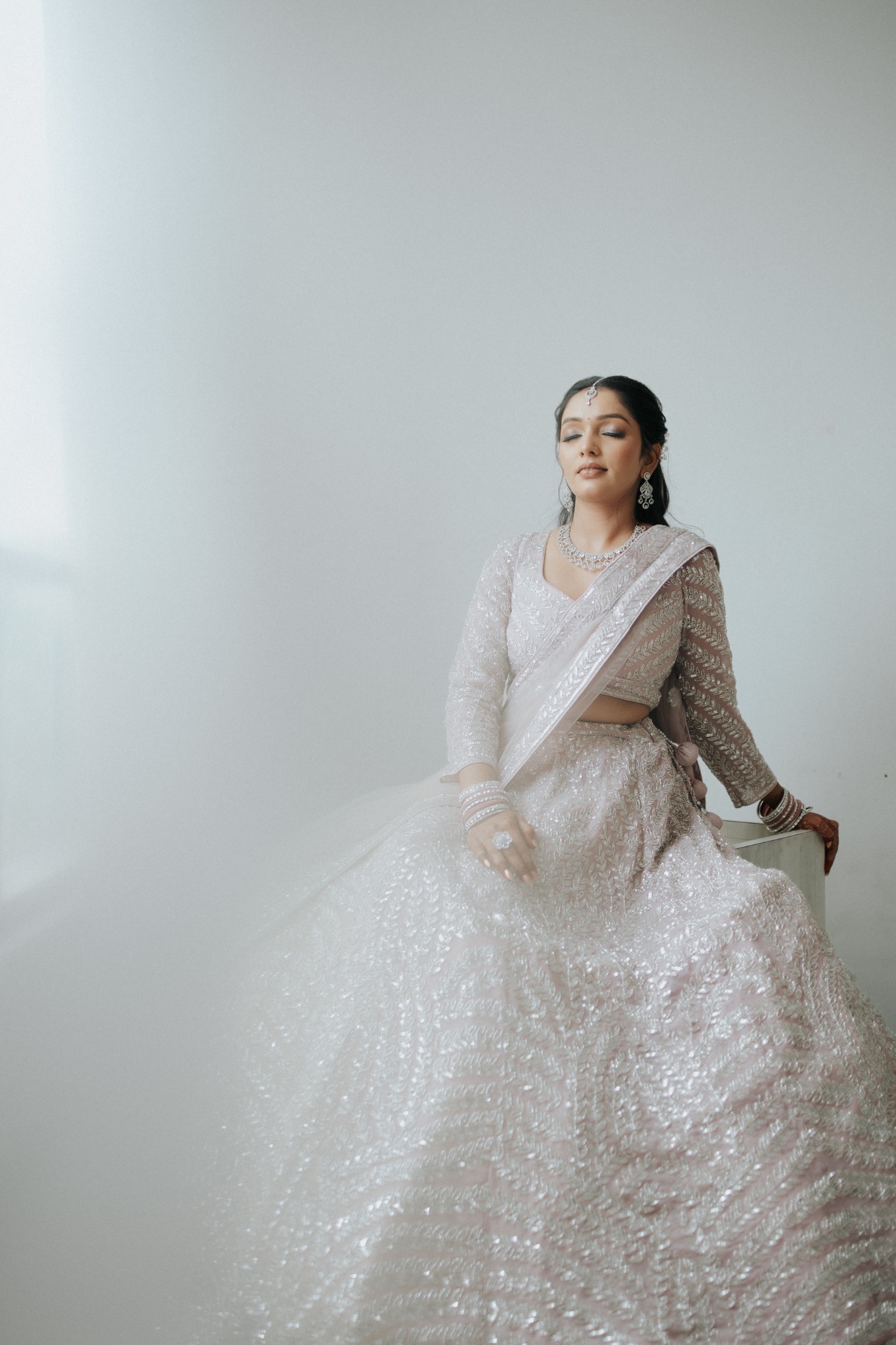 Bride White Lehenga Engagement Portrait