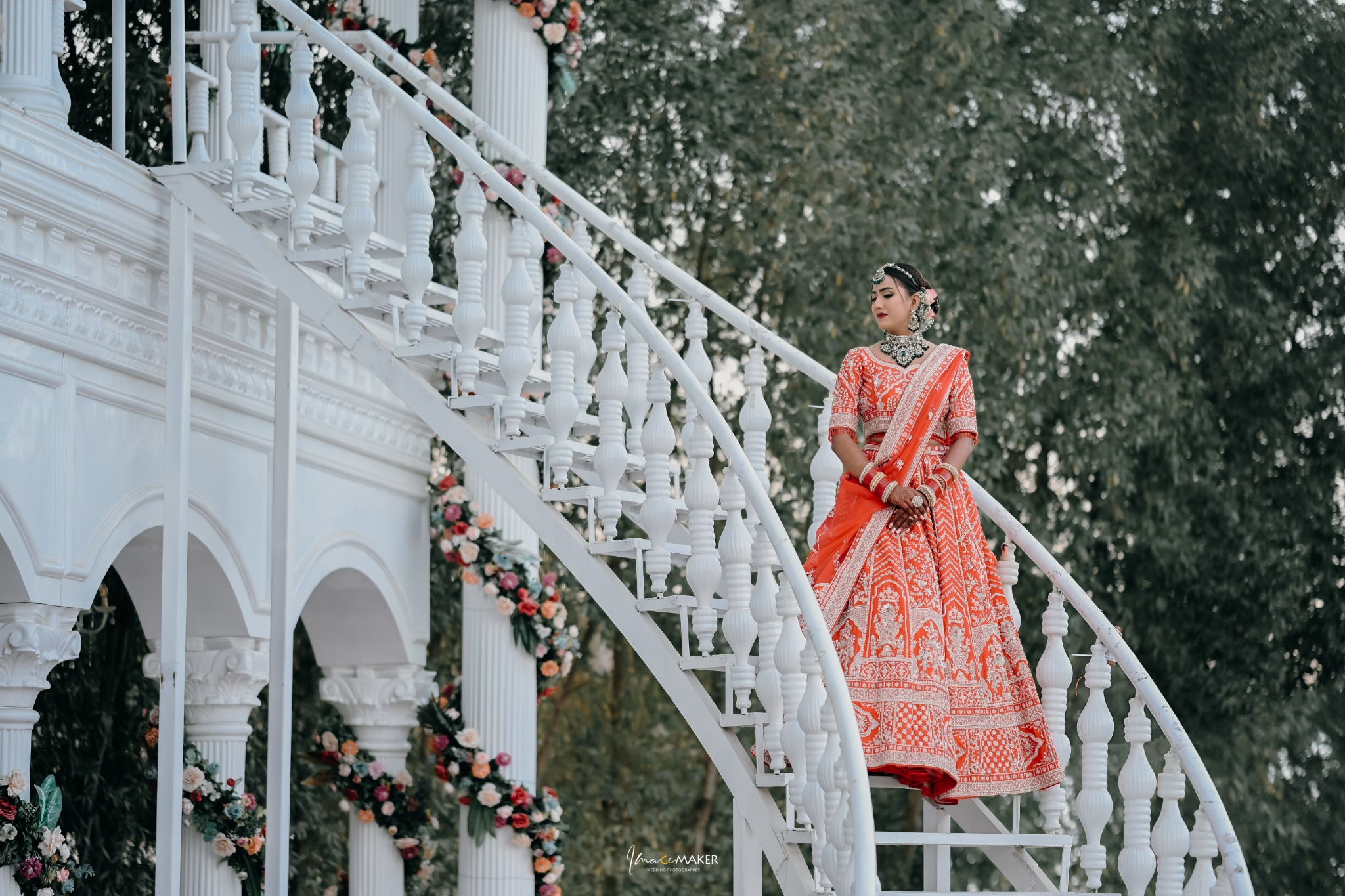 Bride on White Palace Staircase