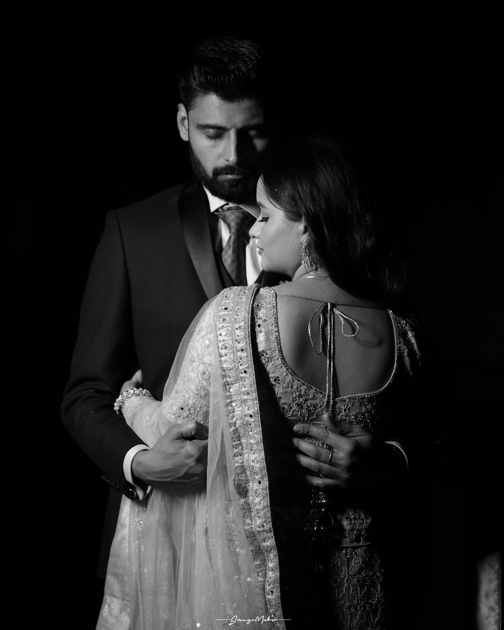 Black and White Engagement Couple Portrait