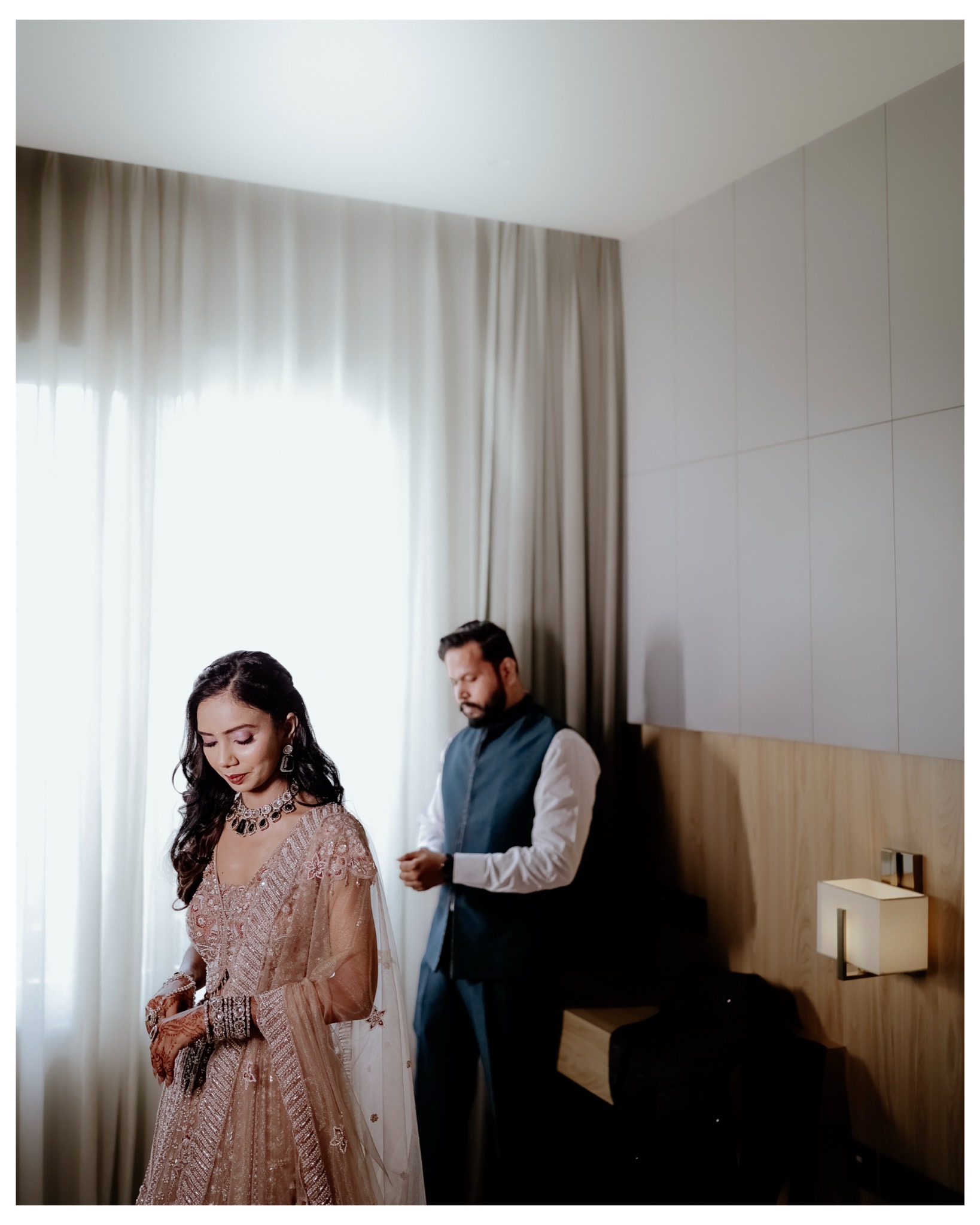 Engagement Couple Getting Ready Moment
