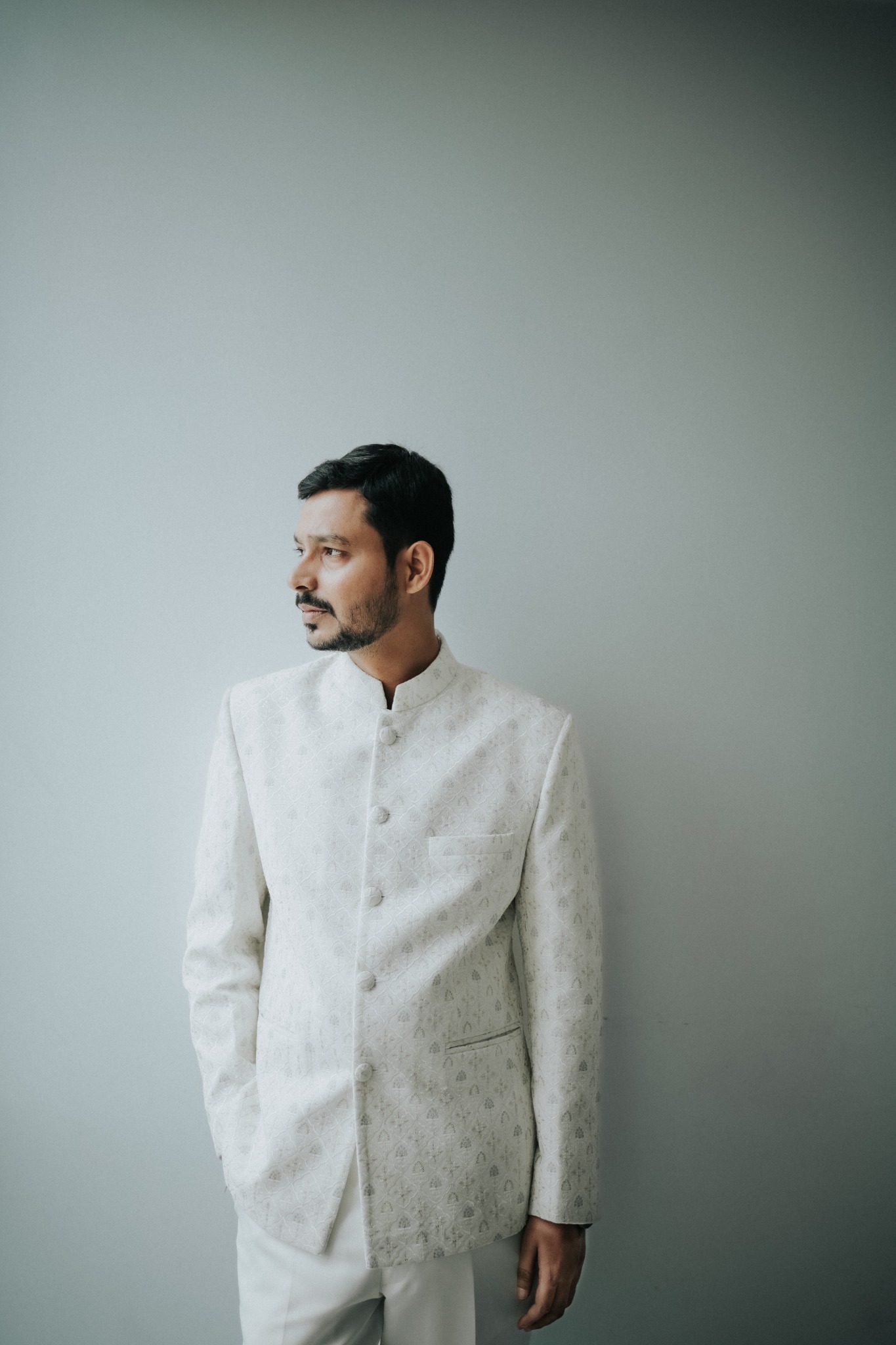 Groom Ivory Sherwani Portrait