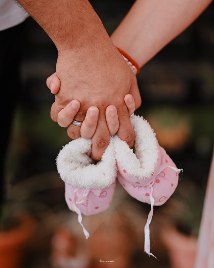 Maternity Couple Baby Shoes Announcement