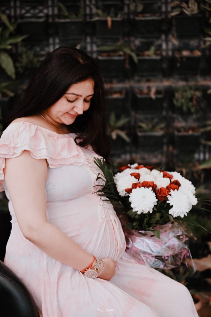 Maternity Mother with Flower Bouquet