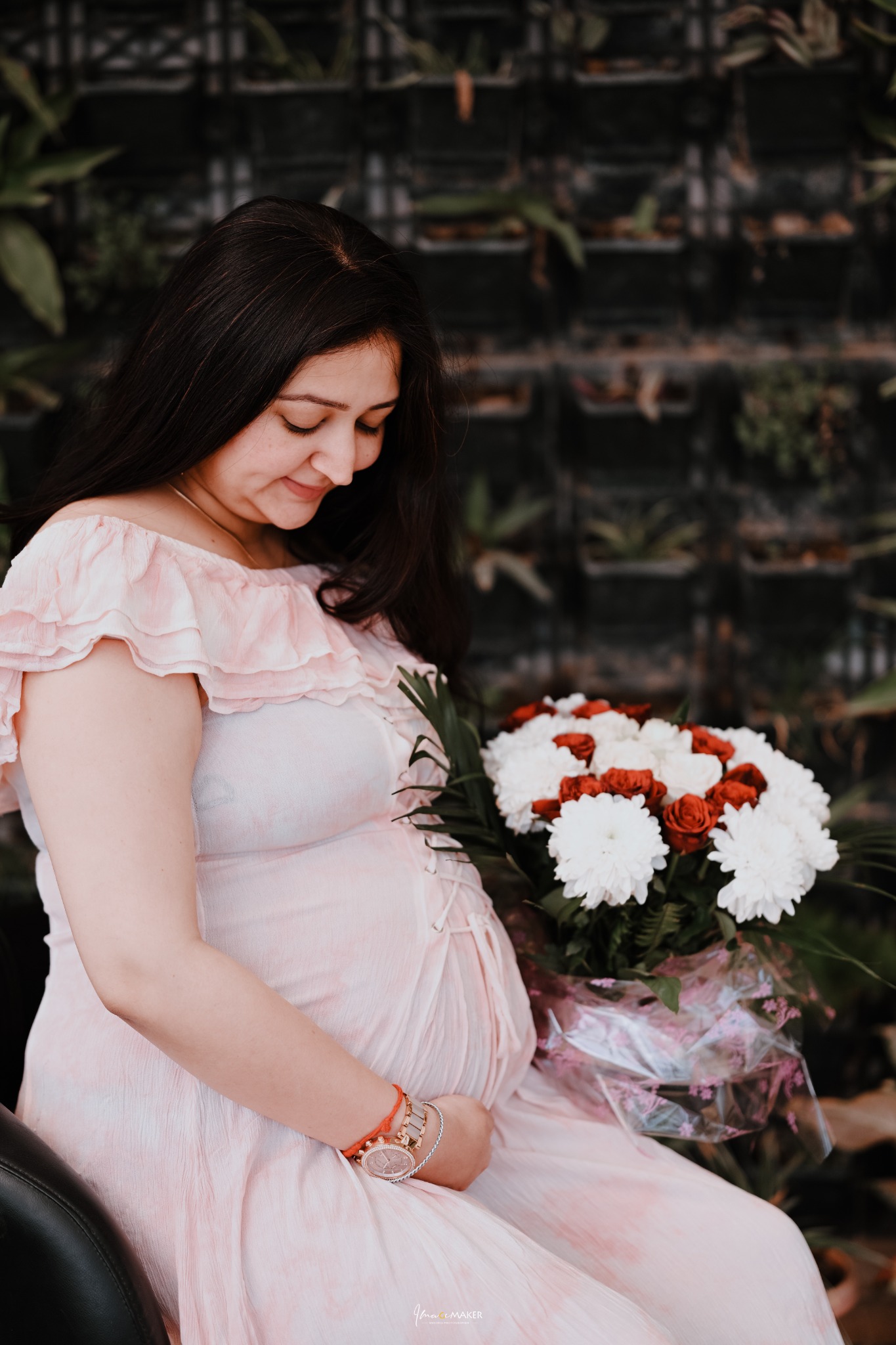 Maternity Mother with Flower Bouquet