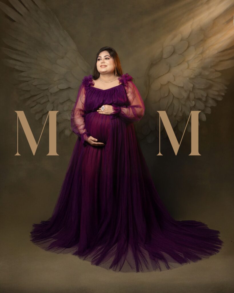 Maternity Purple Gown Studio Portrait