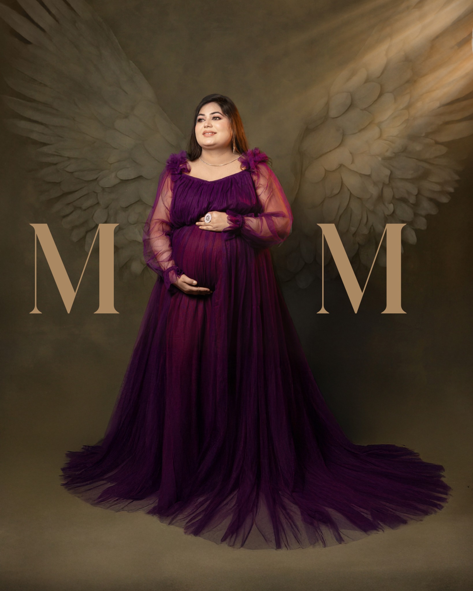 Maternity Purple Gown Studio Portrait