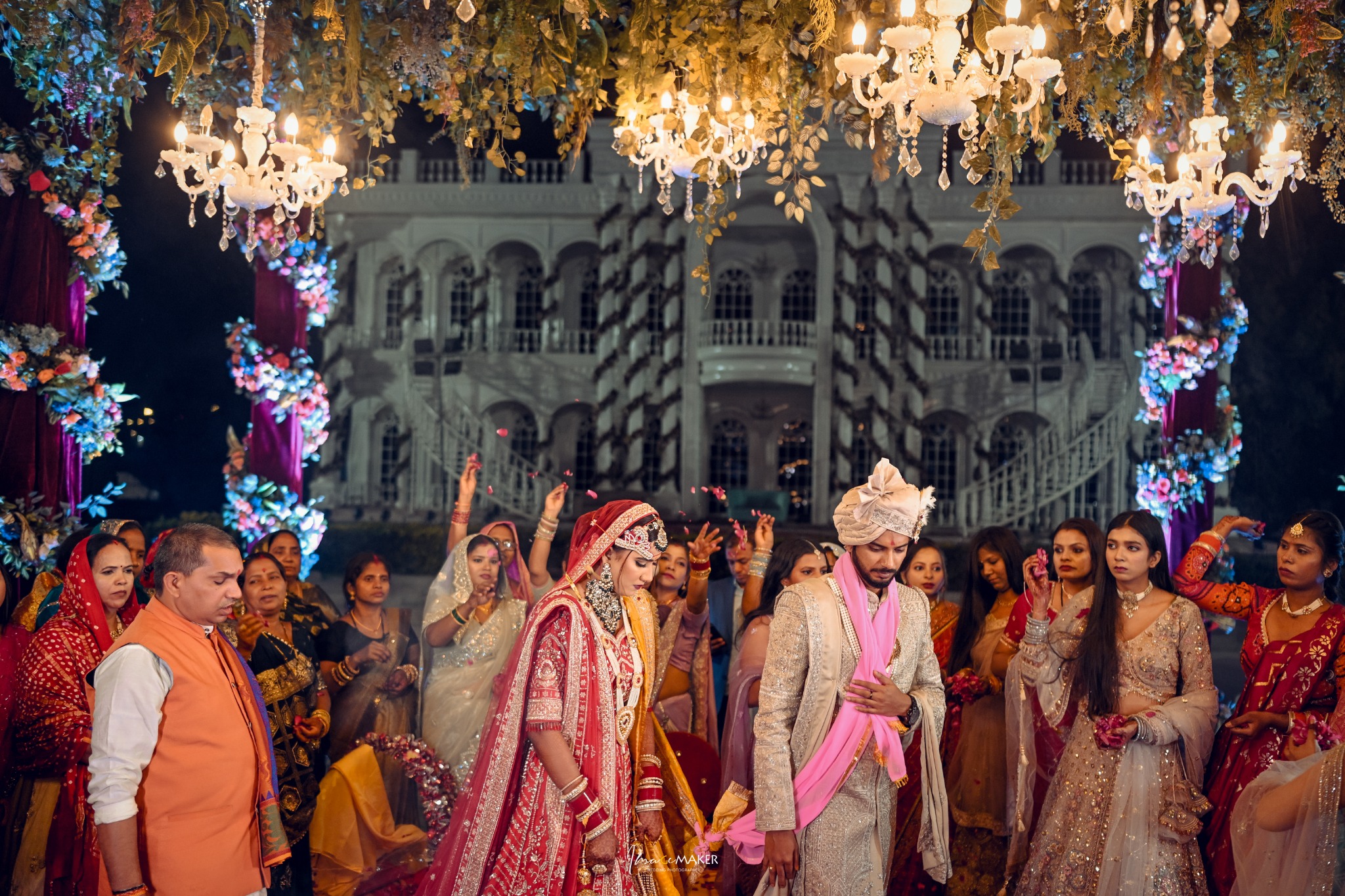 Bride and groom during a ceremonial wedding procession